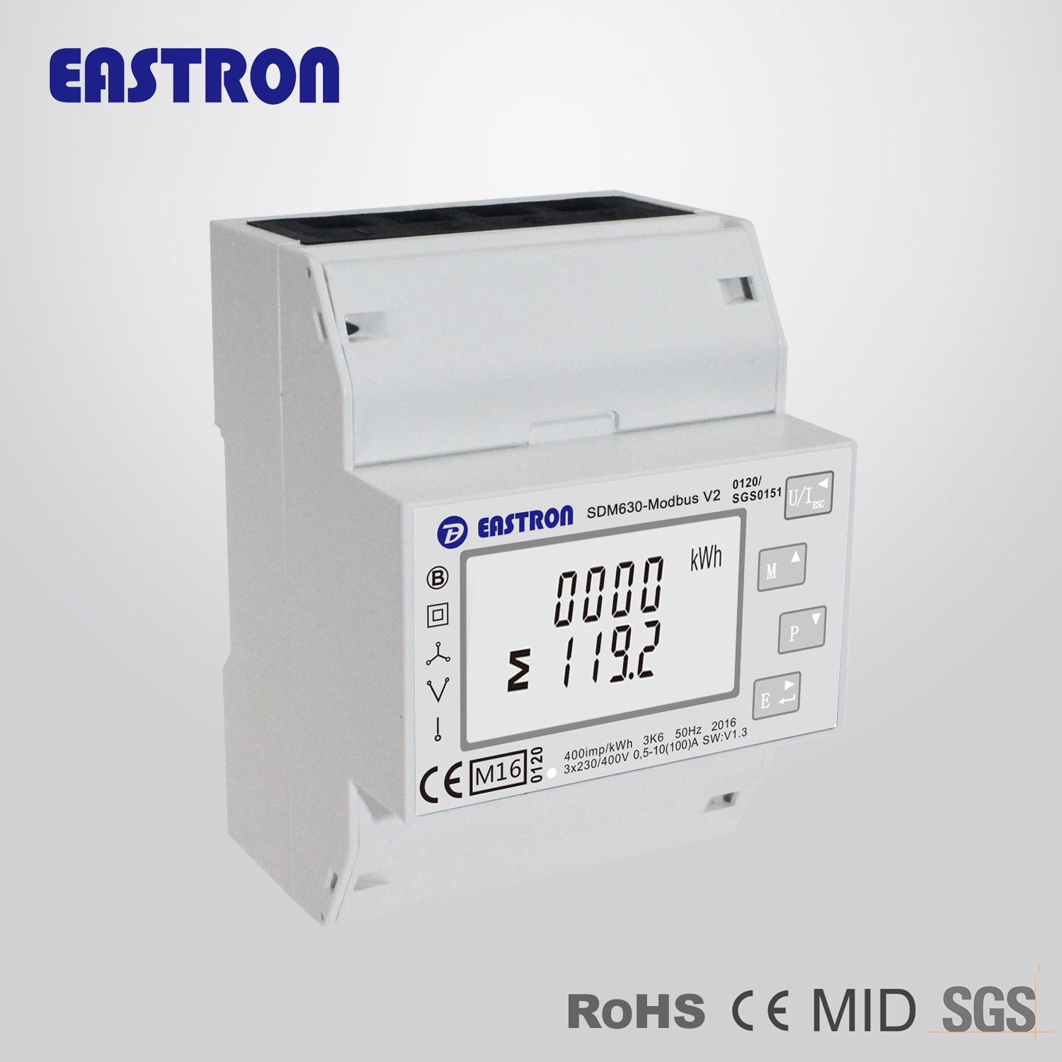 SDM630-Modbus V2多功能电力仪表采用模块化设计,具有多功能,多用途,高稳定,高精度,长寿命,小体积、易安装、易组网等优点,并具有良好的电磁兼容性。本产品符合国标GB/T 17215、GB/T 15284、GB/T 17883和电力行业标准DL/T614、IEC,EN和G/B标准,并通过MId欧洲计量器具指令B+D认证。 SDM630-Modbus V2可测量正反向有功电量,无功电量,有功功率,无功功率,电压,电流,频率,电谐波等,为电力监测提供各种参考参数。该仪表还拥有两路脉冲输出和一路RS